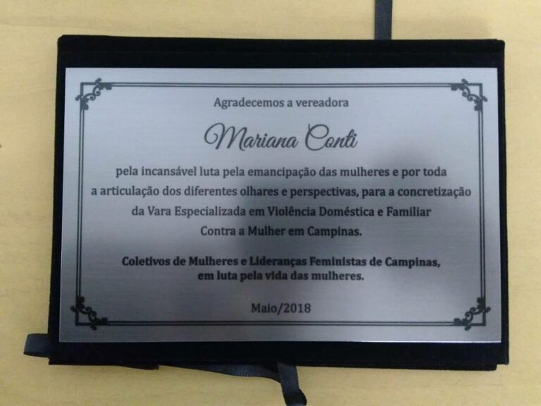 Homenagem pela luta na instalação da Vara de Juizado Especializada em Violência Doméstica e Familiar contra a Mulher