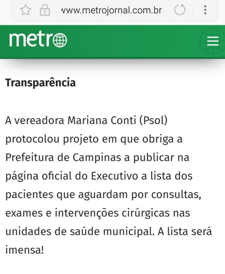 Jornal Metro destaca projeto de lei contra o fura fila apresentado por Mariana Conti